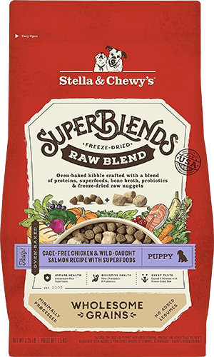 Stella & Chewy's SuperBlends Raw Blend Wholesome Grains Puppy Cage-Free Chicken & Wild Caught Salmon Recipe with Superfoods Dry Dog Food